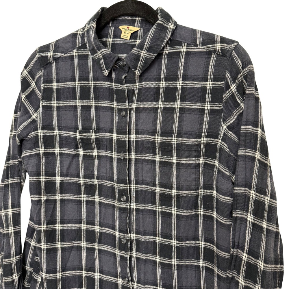 Woolrich Womens Medium Navy Blue Plaid Flannel Button Down Shirt HLT0669S Cotton - Picture 2 of 6